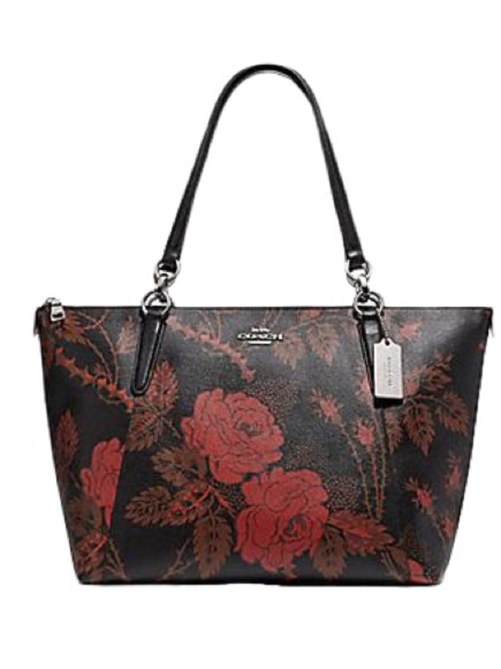 Coach Black Tote with Red Floral Rose Print